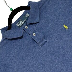 Polo Ralph Lauren Mens XL Custom Fit Blue Mesh Polo Shirt Yellow Pony Excellent